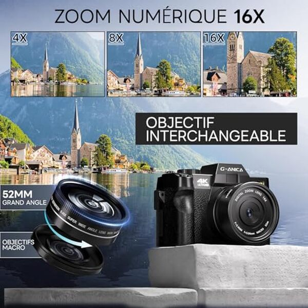 Découvrez l'appareil photo GBL Ture 4K : 48MP, connectivité wiFi, l'outil idéal pour des vidéos époustouflantes et réussir votre vlogging.
