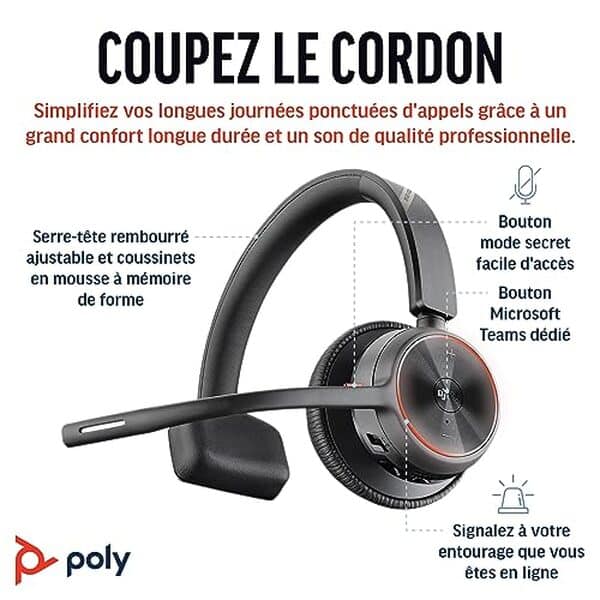 Découvrez notre test détaillé du micro-casque Poly Voyager 4310 UC : performance Bluetooth, microphone antibruit et qualité audio professionnelle.